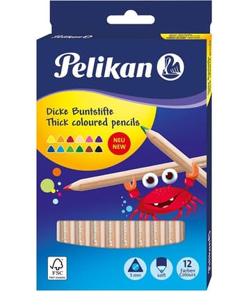 COLOR PENCILS  12`S(THICK TRI, 5MM,NATURAL WOOD)