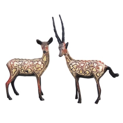 Traditional Brass Deer Pair Home Decor Showpiece Statue – Handcrafted Finish, Height : 10 Inch (ANMAS181 A)