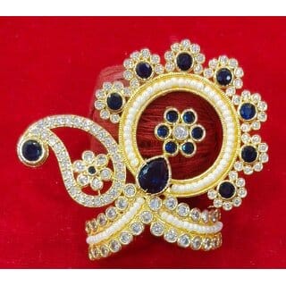 Blue Zircon Mukut Crown  Floral Stonework, Pearl Accents (Size 4/5 Laddu Gopal)