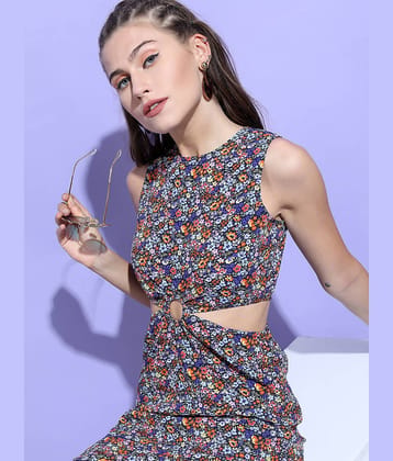Tokyo Talkies Women Polyester Printed Fit & Flare Dress ( Blue )