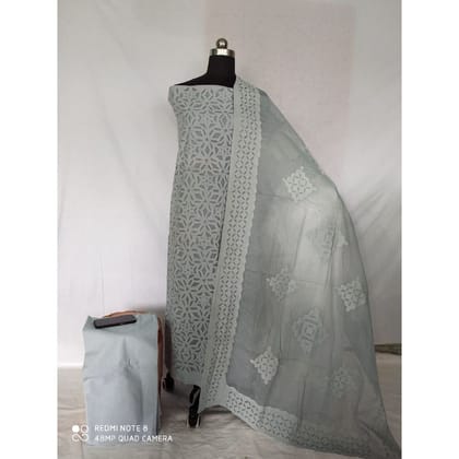 Applique Gorgeous Cotton Gray Suit Organdy Dupatta
