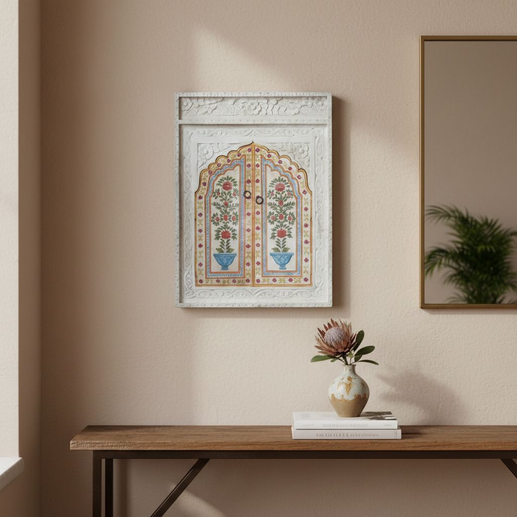 Wood Wall Hanging Painted Carved Mirror