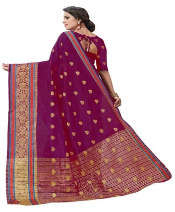 Women's Cotton Silk Designer Weaving Saree with Unstitched Blouse (Pink, 5.50 Mtrs)