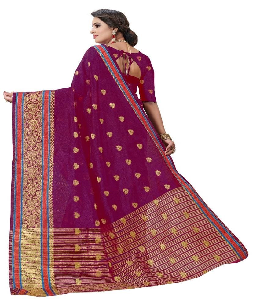 Women's Cotton Silk Designer Weaving Saree with Unstitched Blouse (Pink, 5.50 Mtrs)