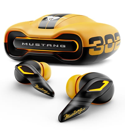 GOBOULT Mustang Torq Wireless in Ear Earbuds with 60H Playtime, App Support, Quad Mic ENC, 45ms Low Latency, 13mm Driver, Breathing LEDs, Made in India Ear Buds Wireless (Yellow)