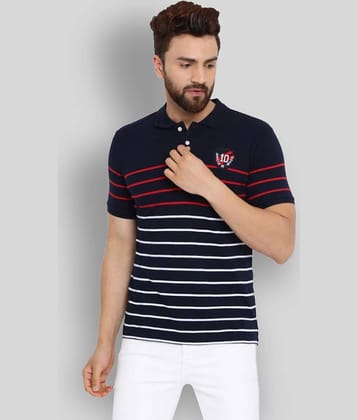 AUSTIN WOOD Pack of 1 Cotton Blend Regular Fit Striped Half Sleeves Men's Polo T Shirt ( Navy )