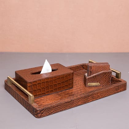 Eden Tray Set with Tissue Box & Coasters Tan-Tan