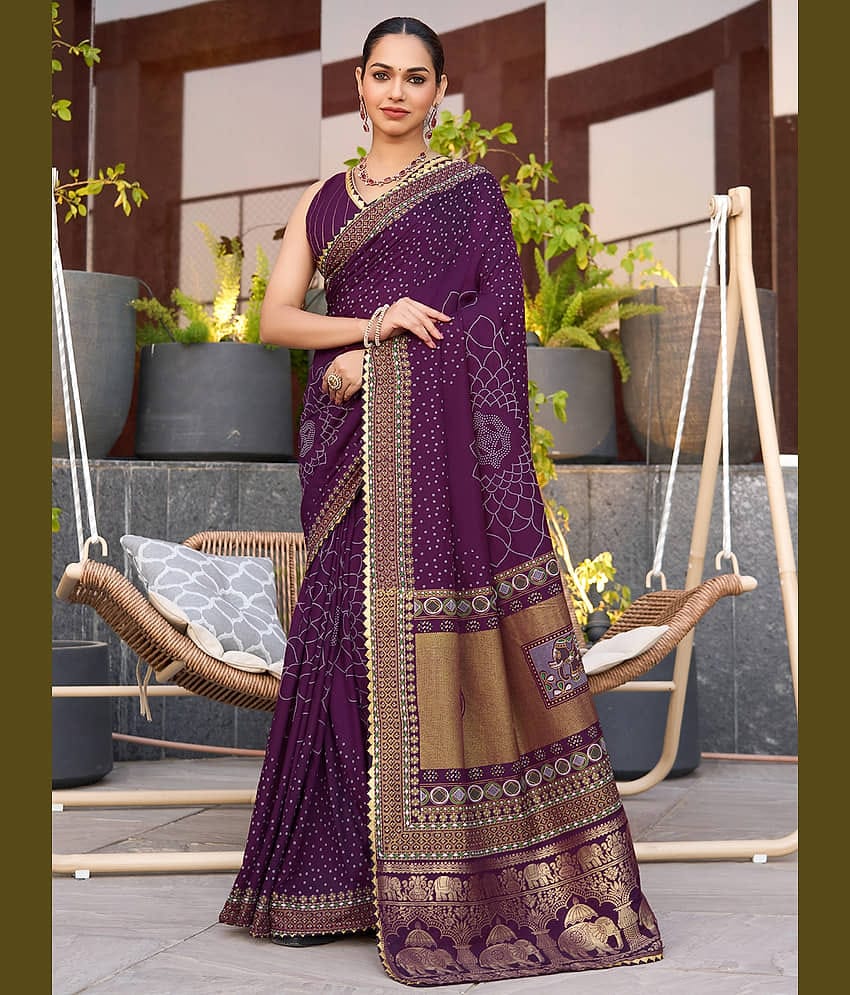 Nayanthara Trends Cotton Printed Saree With Unstitched Blouse Piece ( Purple )