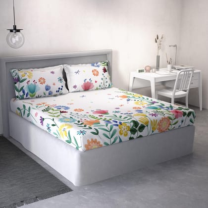 DDECOR - Little Brats Collection 100% Cotton Conversational Pattern 145TC King Bedsheet |254 CM X 274 CM| White