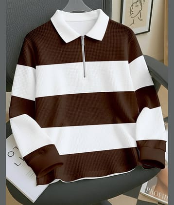 ENITOR Men Cotton Blend Regular Fit Striped Polo T Shirt ( White )