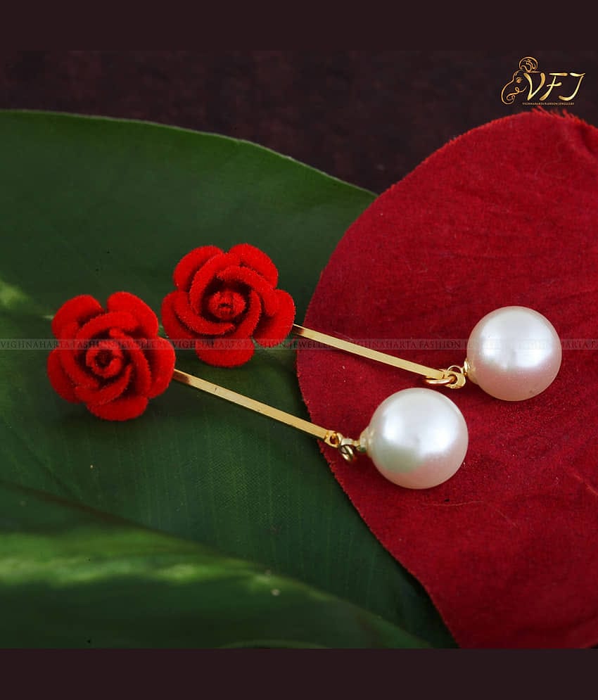 Vighnaharta Valentine Gift Gold Plated alloy Moti Drop Earring for Women and Girls (VFJ1230ERG)