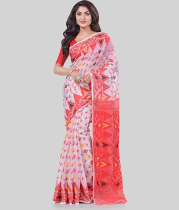 Desh Bidesh Cotton Printed Saree Without Blouse Piece ( White )