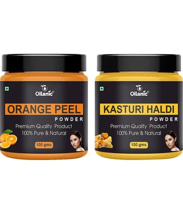 Oilanic 100% Pure Orange Peel Powder & Kasturi Haldi Powder-Skin Hair Mask 200 g Pack of 2