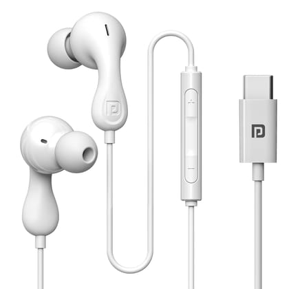 Portronics Conch Kappa C in Ear Type C Wired Earphones with In Line HD Mic (White)