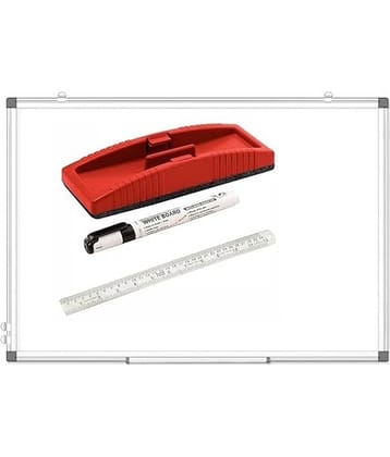 Eclet Non Magnetic 1 X1.5 feet Double Sided White Board and ChalkBoard Combo with 1 Marker and 1 Duster | Ideal Use for Home, Office, with Sliding Hanging Clips, Robust Aluminum Frame