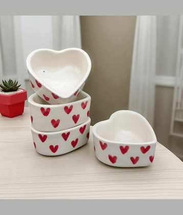Malaikah Ceramic Printed Chip&Dip Bowl 5 cm ( Set of 4 ) Red