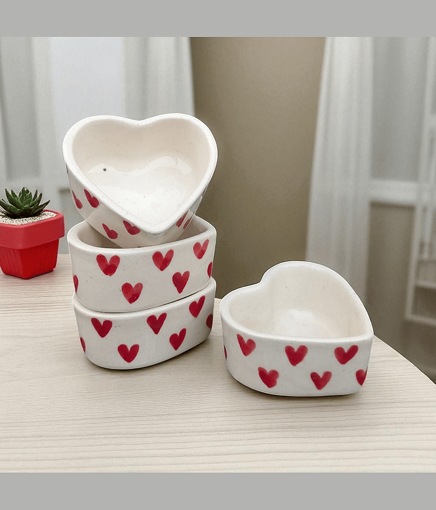 Malaikah Ceramic Printed Chip&Dip Bowl 5 cm ( Set of 4 ) Red