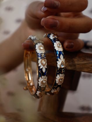 Aruni Meenakari Blue Bangles - Pair of 2-Blue / 2.4