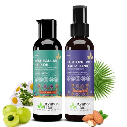 Avimee Herbal Keshpallav Hair Oil (100 ml) & Hairtone PV 1 Scalp Spray (100 ml) Combo Pack | Hair Fall Control Kit | Super Saver Combo Avimee Herbal Keshpallav Hair Oil (100 ml) & Hairtone PV 1 Scalp Spray (100 ml) Combo Pack | Hair Fall Control Kit | Su