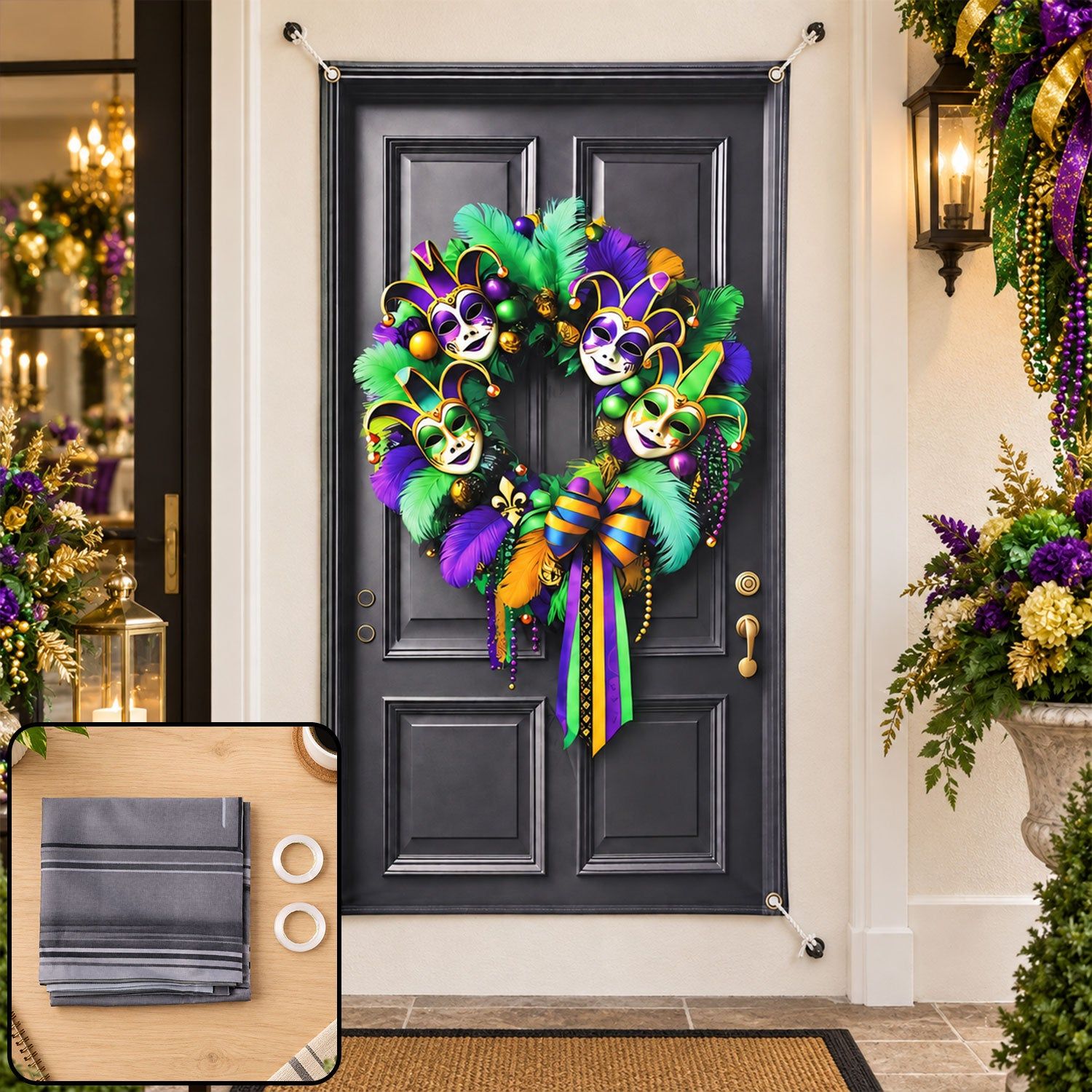 Masquerade Wreath Door Print Backdrop Curtain for Party Decoration (120x60 Cm)