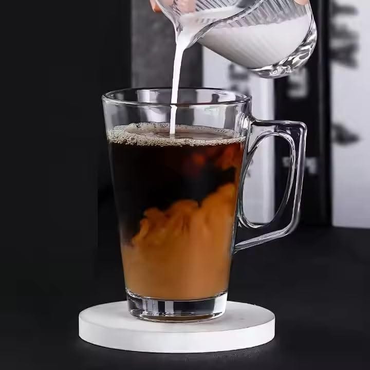 Glass Tea Cup 130 ML Coffee Mug with Handle Transparent Glass Mug Set for Coffee, Tea, Milk, Hot & Cold Drinks | Pack of 6