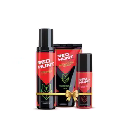 RED HUNT The Great Hunt Combo for men RED HUNT Body Spray Rain Forest 120ml,Oil & Acne Control Face Wash 100ml, Shaving Foam 50g