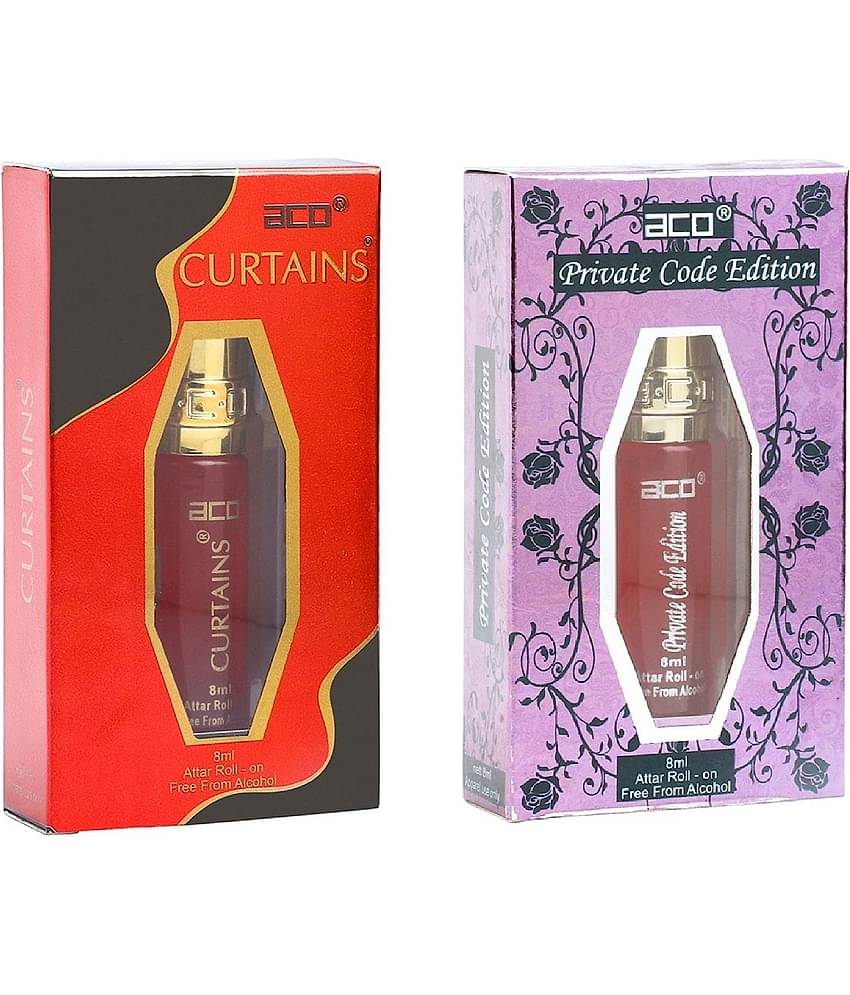 aco perfumes PRIVATE CODE EDITION & CURTAINS Concentrated  Attar Roll On 8ml COMBO SET