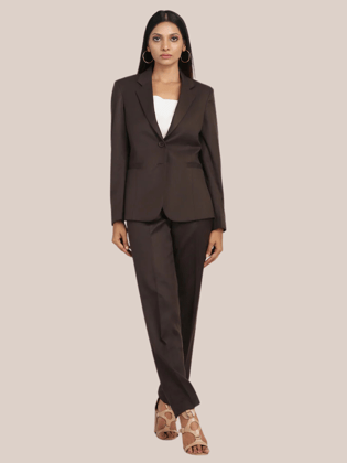 Poly Cotton Pant Suit - Chocolate Brown-2XL