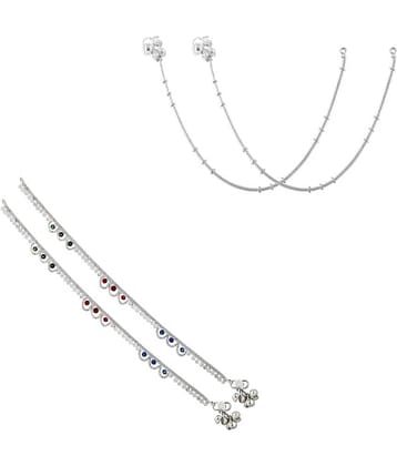 HEER COLLECTION - Silver Anklets ( Pack of 2 )
