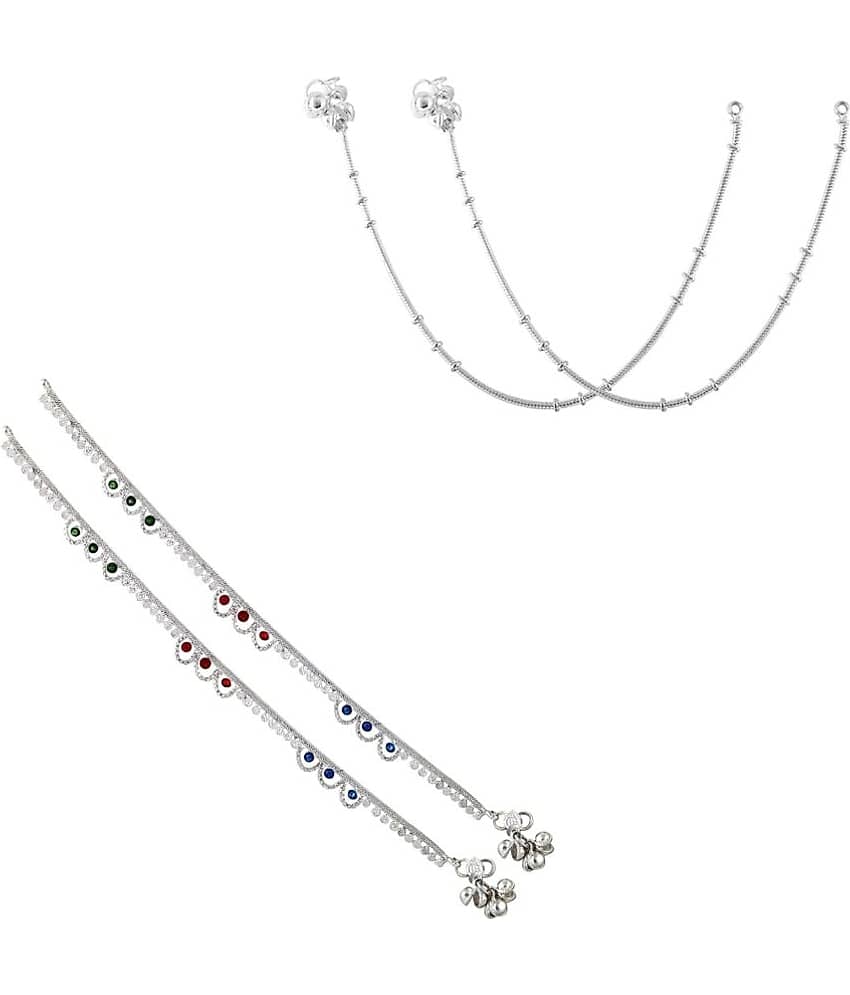 HEER COLLECTION - Silver Anklets ( Pack of 2 )