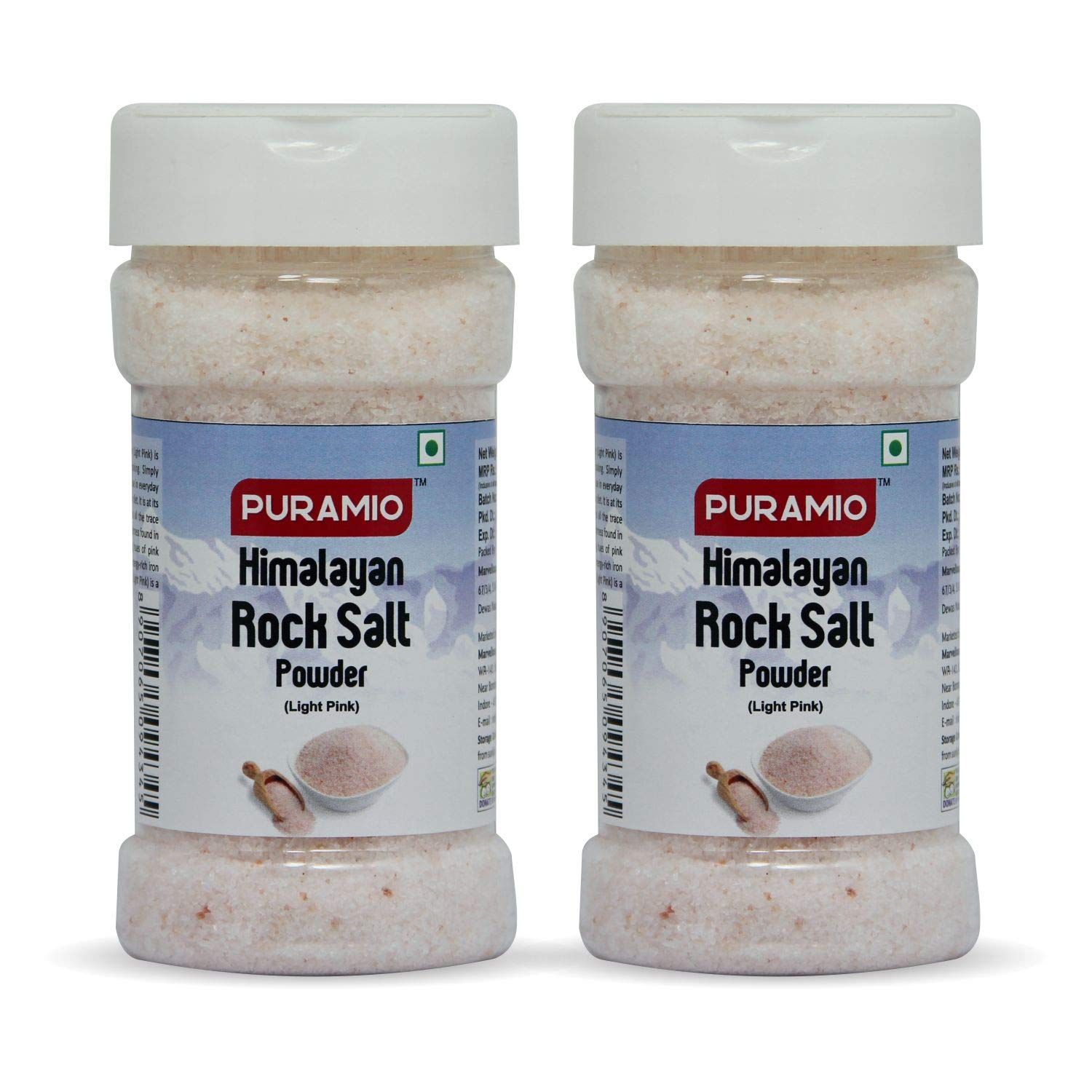 Puramio Himalayan Pink Rock Salt Powder In Sprinkler Jar - Light, 250 gm Each - Pack of 2