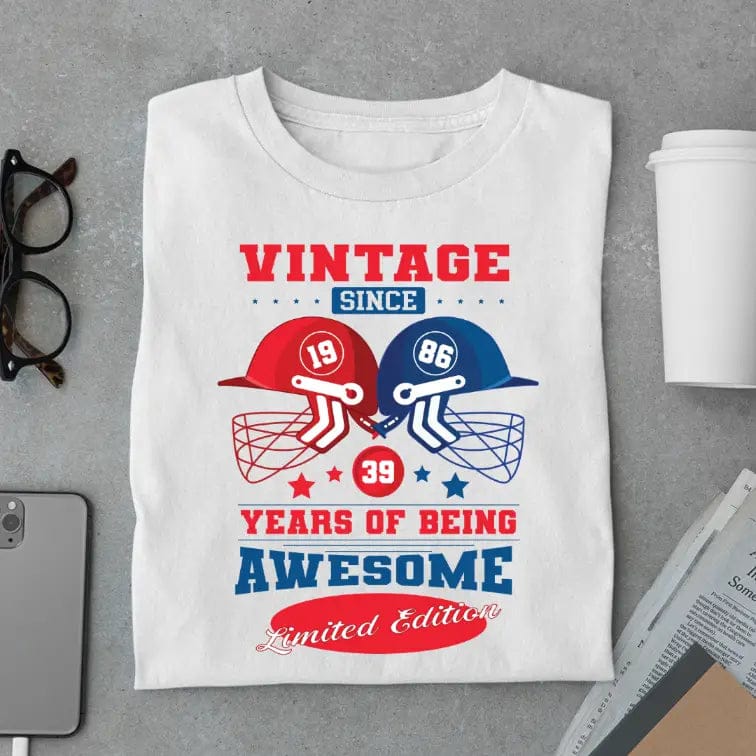 Vintage 1986 Limited Edition Retro Cricket Helmet T-Shirt – Premium Birthday Gift-White / S