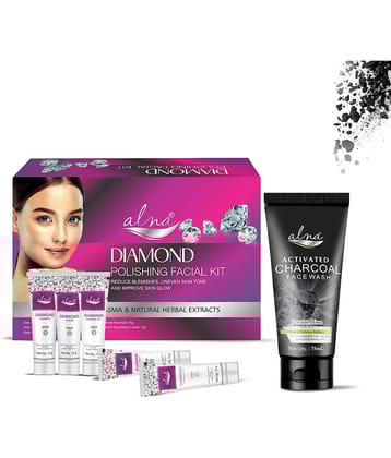 Alna Diamond Polishing Facial Kit 75gm with Charcoal Face Wash 75ml , Pack of 2