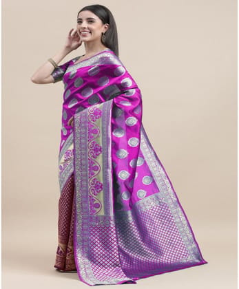 Women's Kanjivaram Silk Designer Weaving Saree with Unstitched Blouse (Purple &amp Voilet, 5.50 Mtrs)