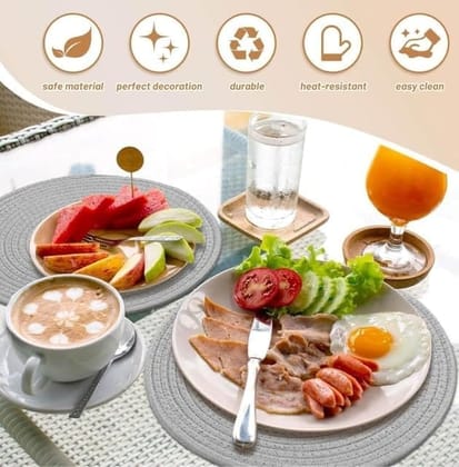 Generic Cotton Dining Table Round Placemat Mats Set of 4 (Grey)-PID66461