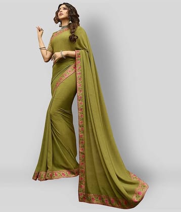 Gazal Fashions Chiffon Solid Saree With Unstitched Blouse Piece ( Green )