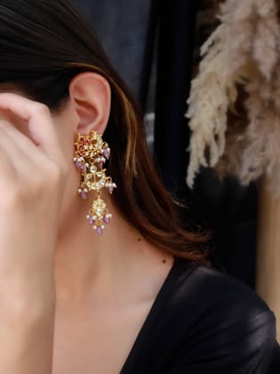 Malina Pastel Kundan Chandbali Earrings-Gold