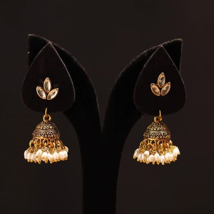 Yellow - Zeeya Stone Work Fabart GS Jhumka Earrings Yellow - Zeeya Stone Work Fabart GS Jhumka Earrings