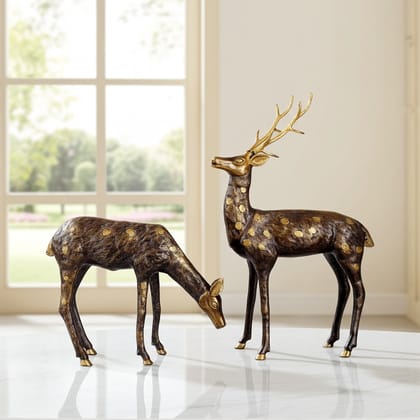 Big Size Brass Deer Pair Statue for Living Room | Premium Home Decor, Height : 42.5 Inch (ANMAS021 B)
