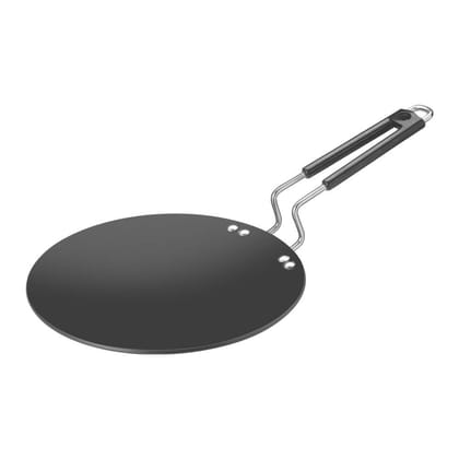 BALTRA Hard Anodised Tawa for Kitchen, 25 cm Diameter Tawa for Roti, Chapati, Paratha, Riveted Handle, 4 mm Thick Base for Uniform Heating - Black