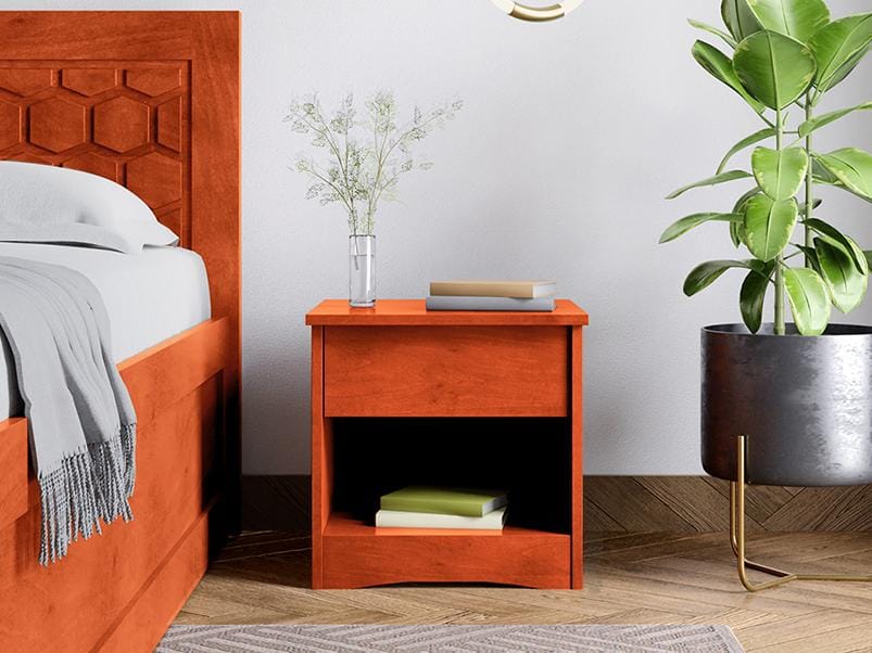 Honeycomb Solid Wood Bedside Table - 1 Year Warranty, Dark Walnut, Rubberwood