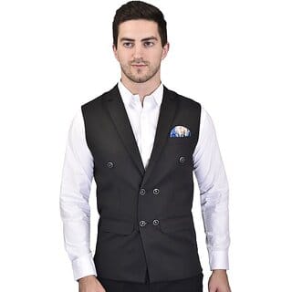 PrintCulture Men Solid Black Cotton Blend Nehru Jacket