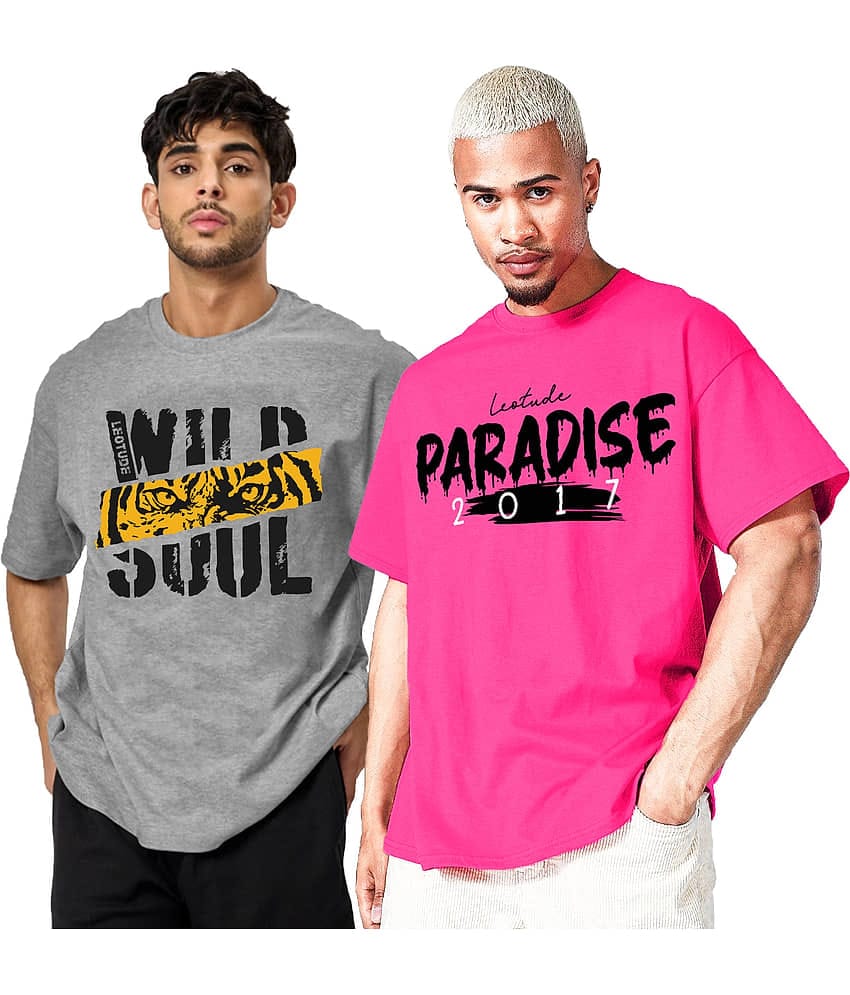 Leotude Pack of 2 Cotton Blend Oversized Fit Men's T-Shirt ( Pink )