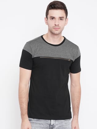 PUNK-ZIPPER Black & Grey T-shirt-L / Black