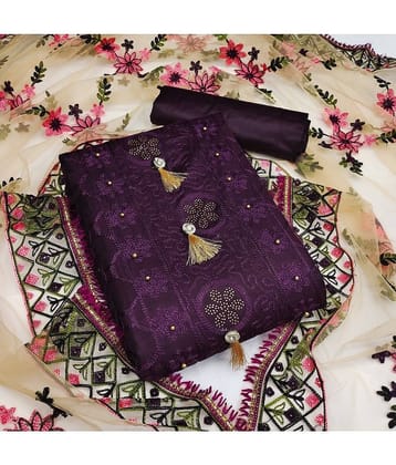 Gazal Fashions Unstitched Cotton Embroidered Dress Material - Purple ( Pack of 1 )