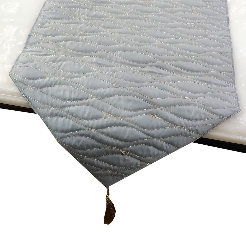 12 x 58 Inch Decorative Luxury Silver Grey Table Runners with Tassels for Home Living Room Bedroom Art Decor Wedding