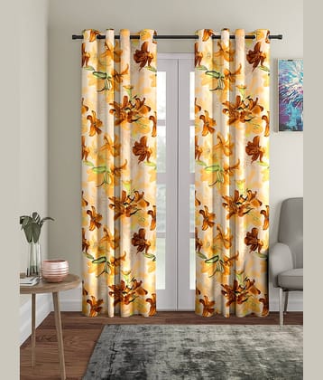 Cortina - Floral Printed Room Darkening Eyelet Curtain-7 Ft-pack of 2