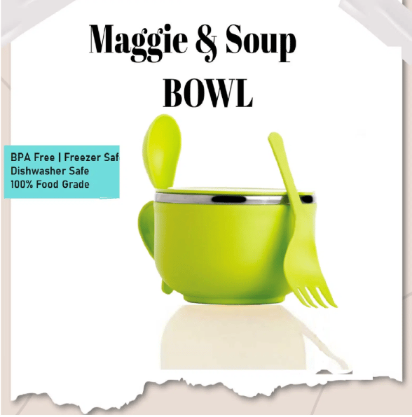VillWin Stainless Steel Soup Bowl with Lid & Spoon Holder Souptok, Maggi Bowl Noodles Pasta Bowl Mug for Milk, Mug for