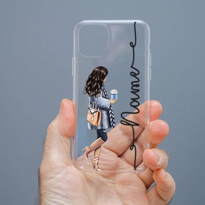 Personalized Cute Girl Transparent Silicon Case Customised with Name for Oppo, Vivo, Redmi, Realme, Poco, Mi, OnePlus, Samsung, iPhone, and More - design 52
