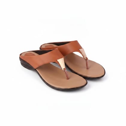 Women's Elegant Tan T-Strap Flat Sandals